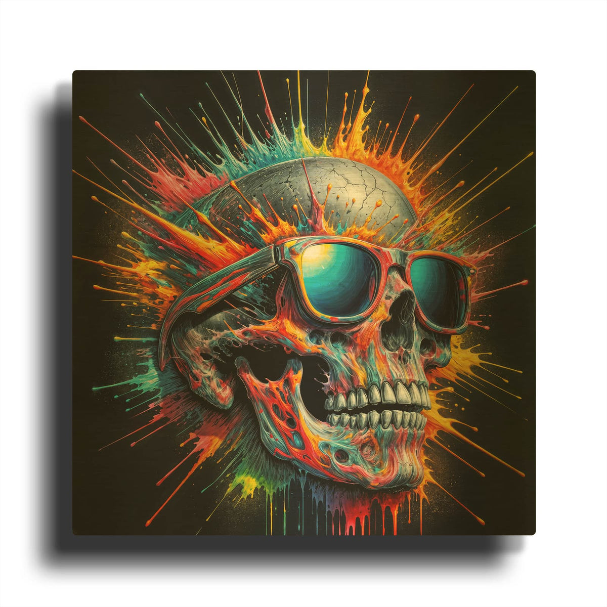 'Skull in Sunglases' By Rey Klimt Gold Metal Wall Art
