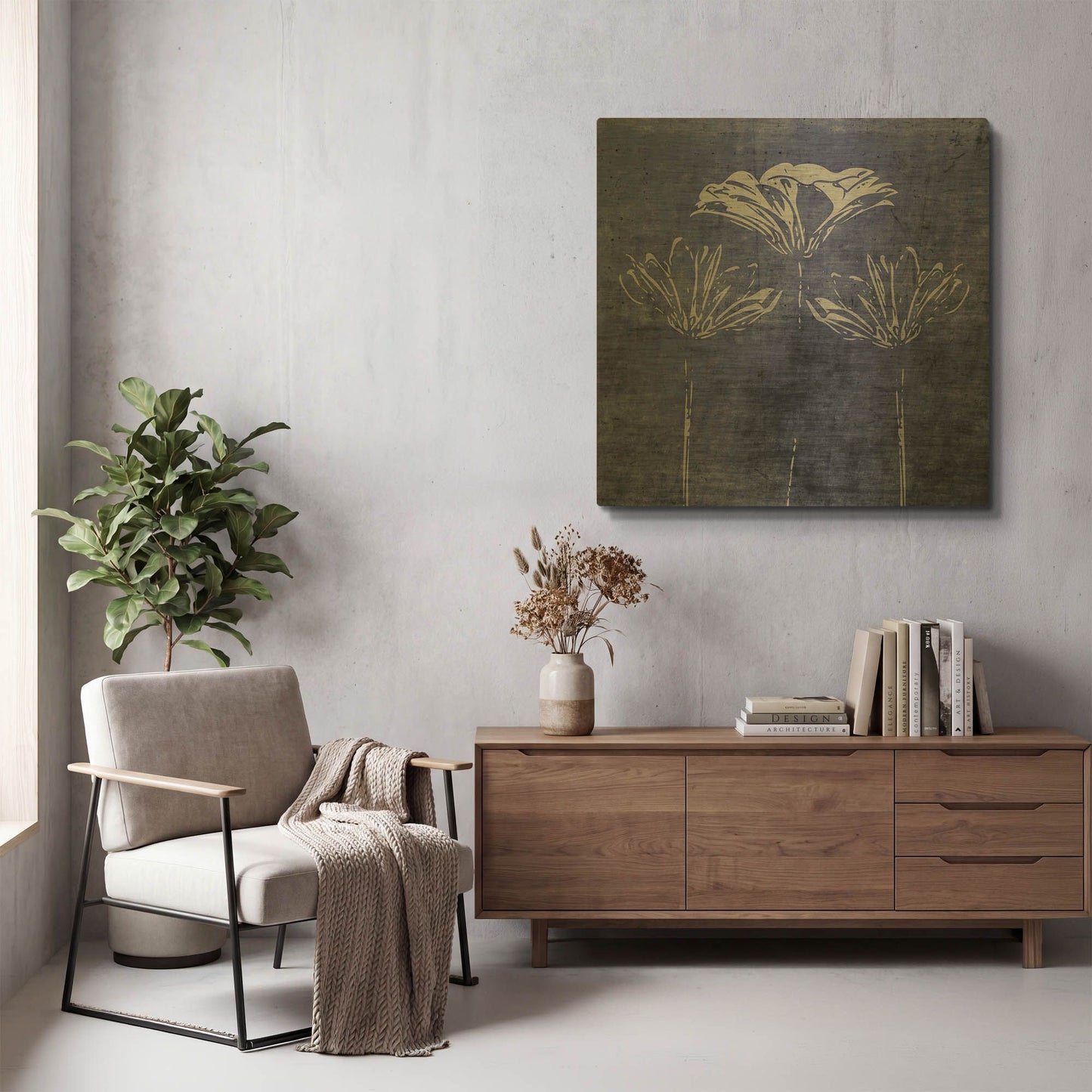 'Indigo Wild Flowers' By Linda Woods Gold Metal Wall Art