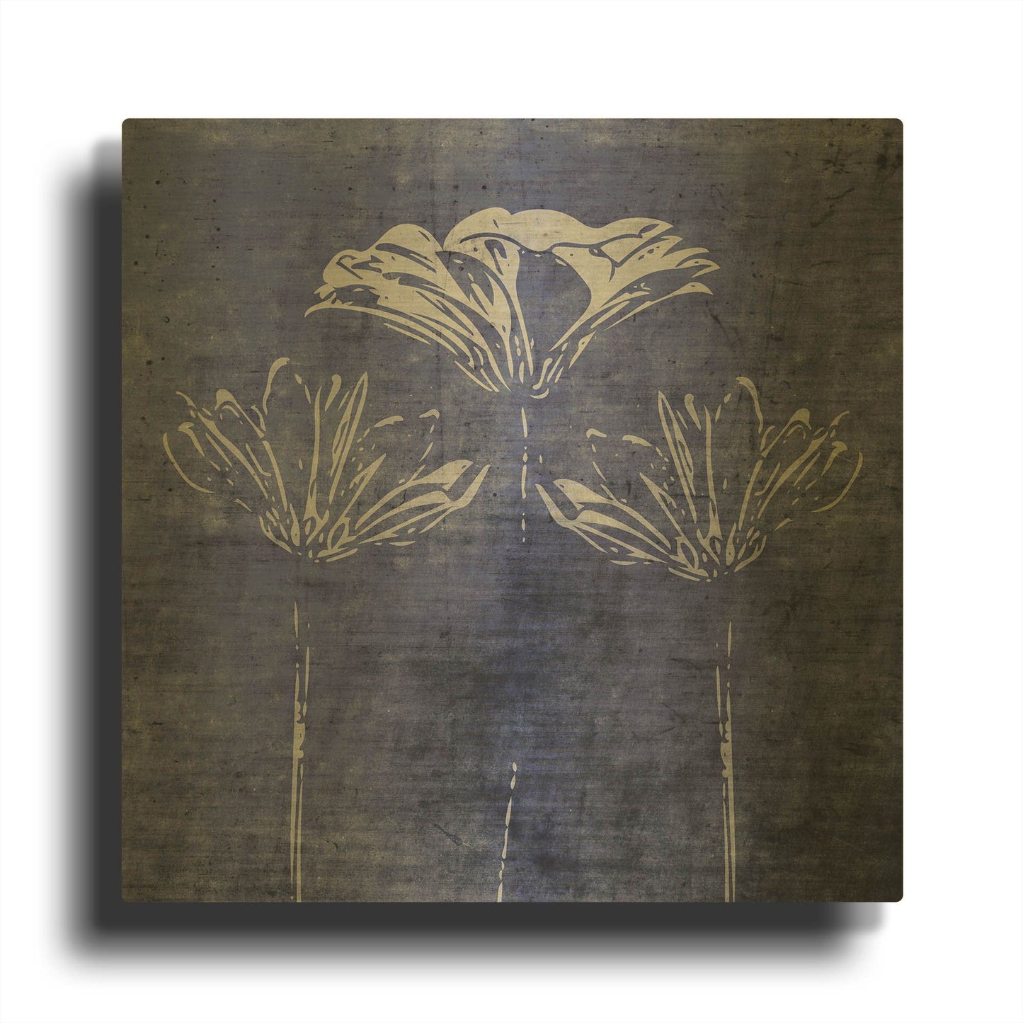 'Indigo Wild Flowers' By Linda Woods Gold Metal Wall Art