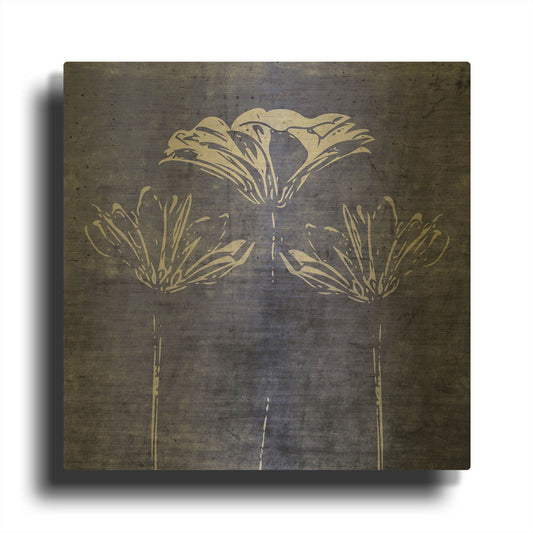 'Indigo Wild Flowers' By Linda Woods Gold Metal Wall Art
