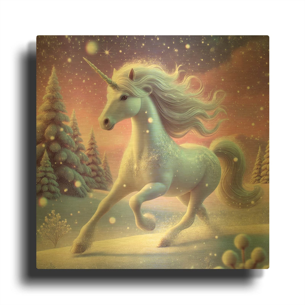 'Unicorn Running' By Rey Klimt Gold Metal Wall Art