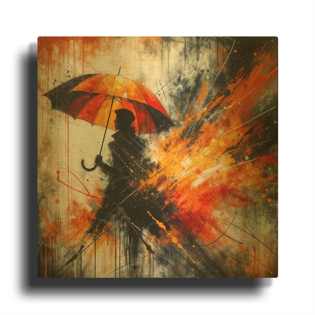 'Walking in the Rain' By Rey Klimt Gold Metal Wall Art