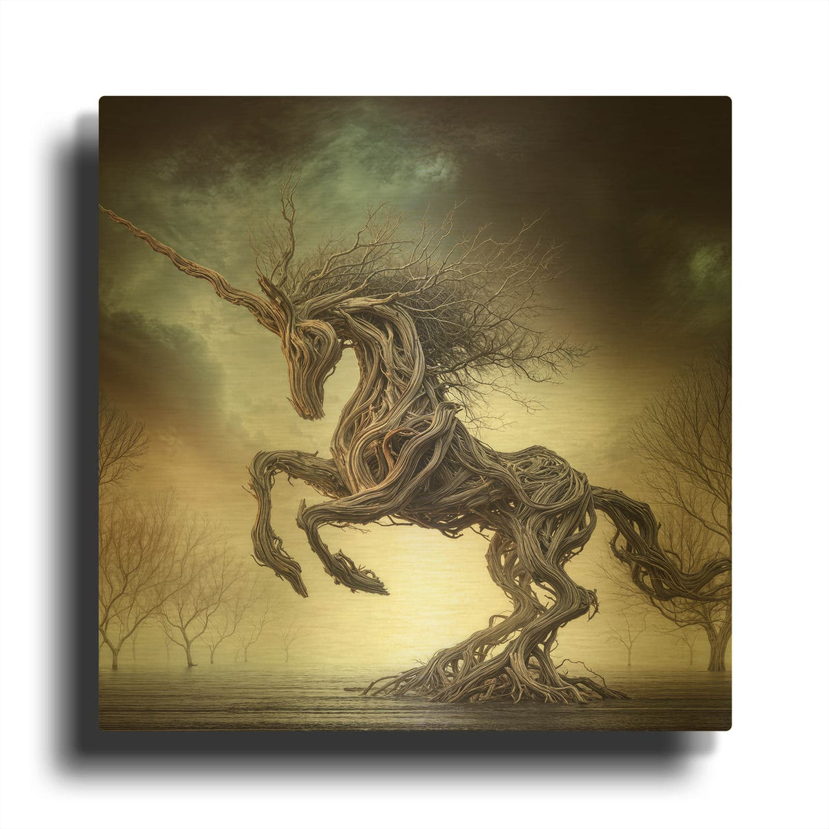 'Driftwood Unicorn' By KIR.DART Gold Metal Wall Art