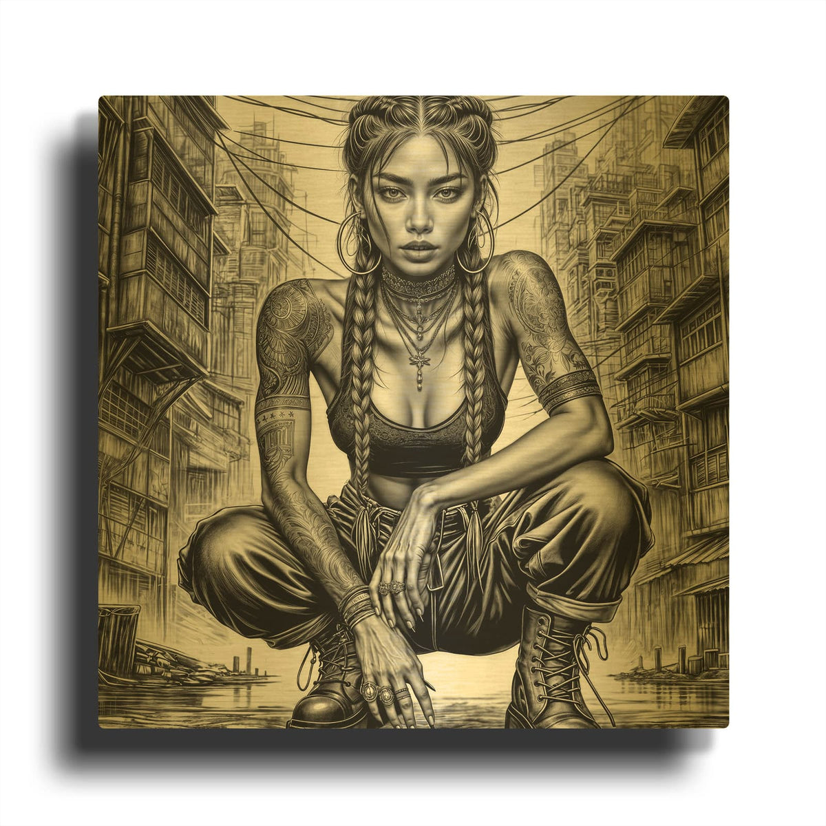 'Street Smart' By KIR.DART Gold Metal Wall Art