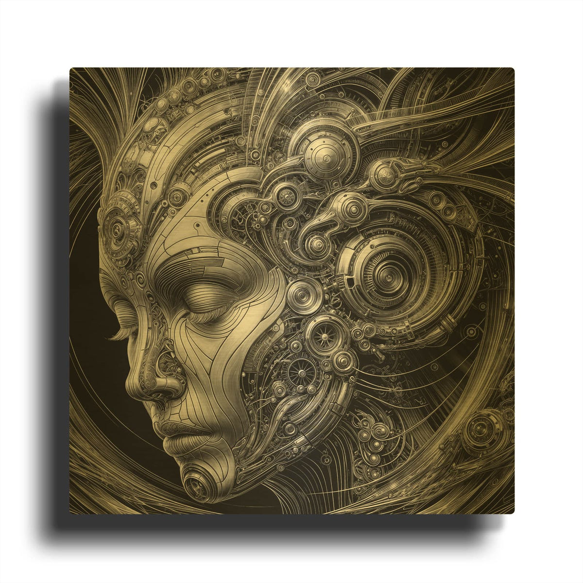 'Techno Face 1' By KIR.DART Gold Metal Wall Art