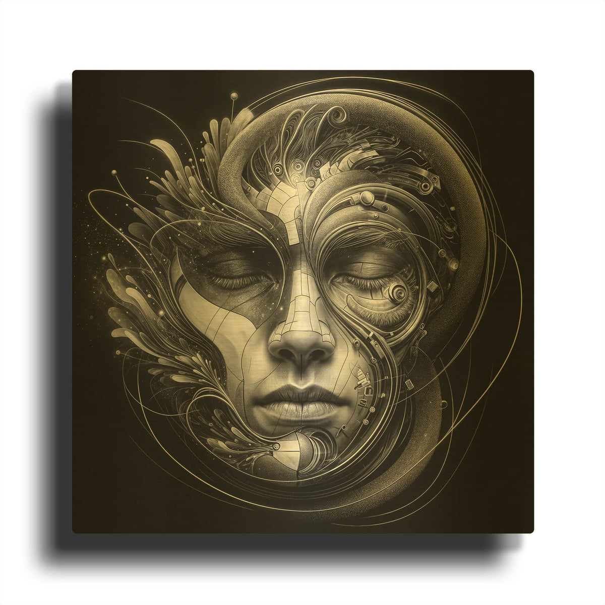 'Techno Face 2' By KIR.DART Gold Metal Wall Art
