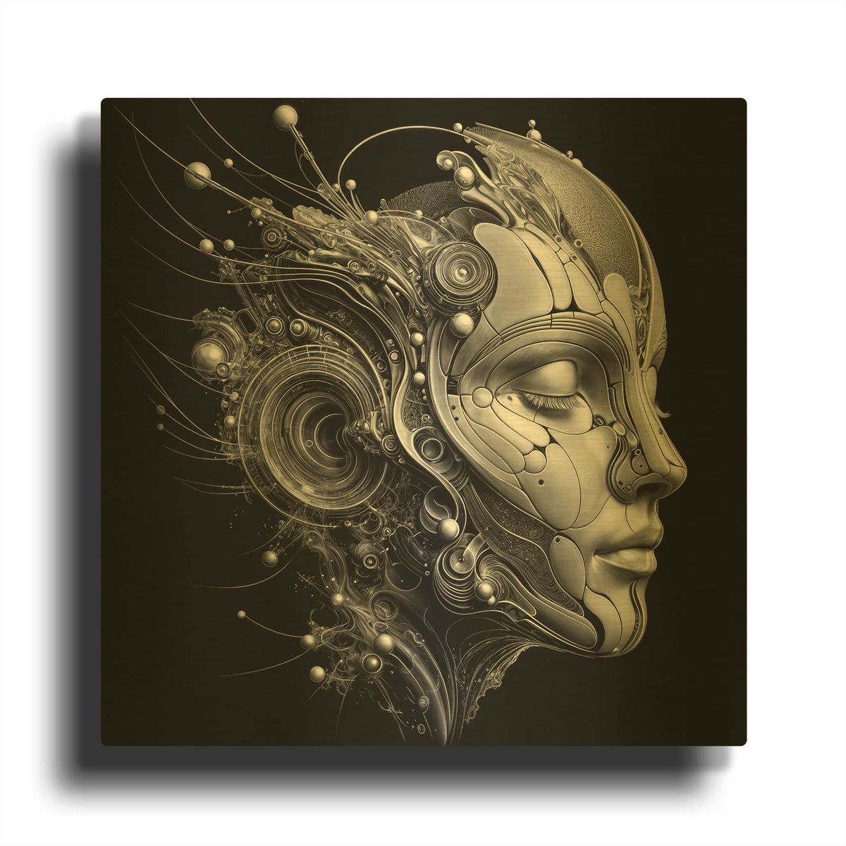 'Techno Face 3' By KIR.DART Gold Metal Wall Art