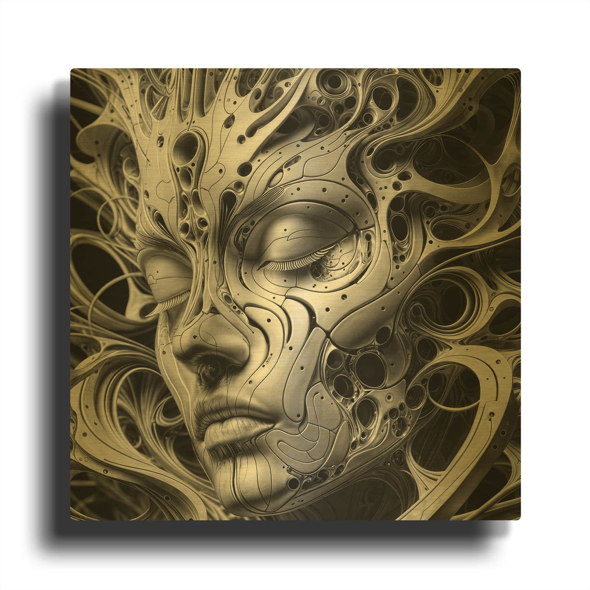 'Techno Face 4' By KIR.DART Gold Metal Wall Art