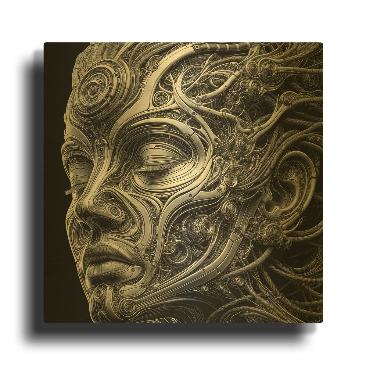 'Techno Face 5' By KIR.DART Gold Metal Wall Art