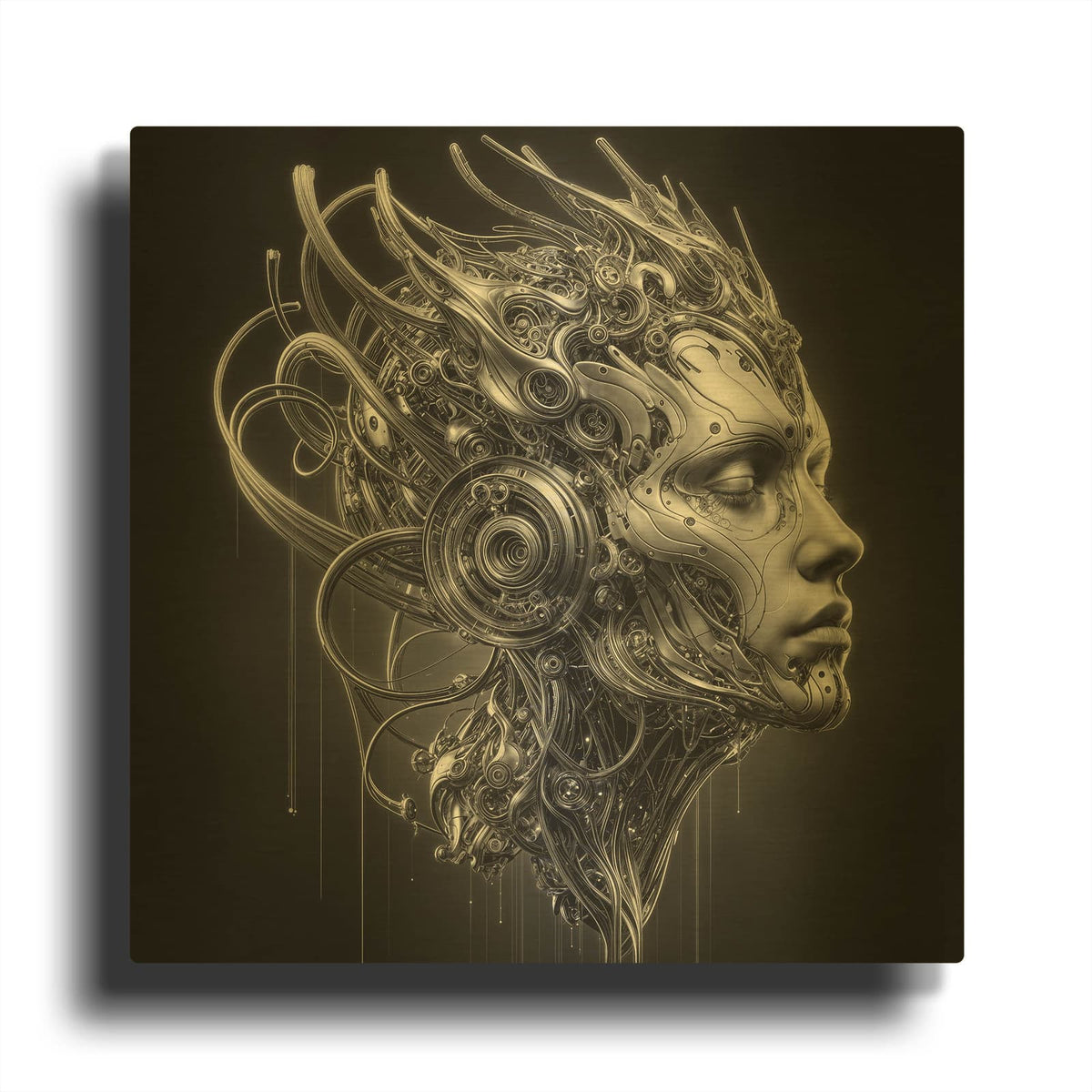 'Techno Face 7' By KIR.DART Gold Metal Wall Art