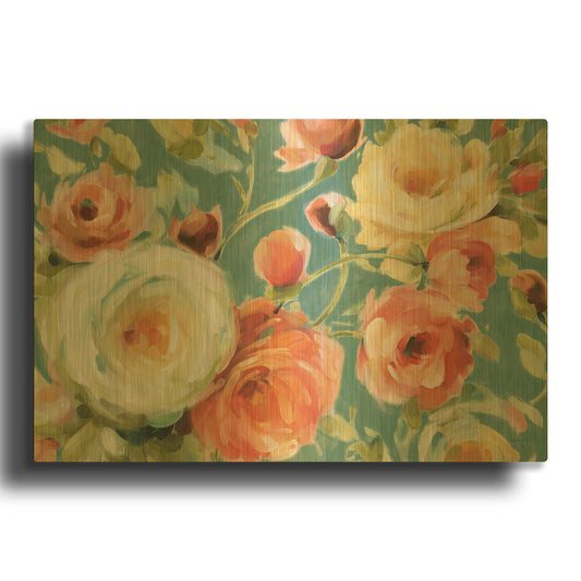 'Florabundance I in Teal' By Lisa Audit Gold Metal Wall Art