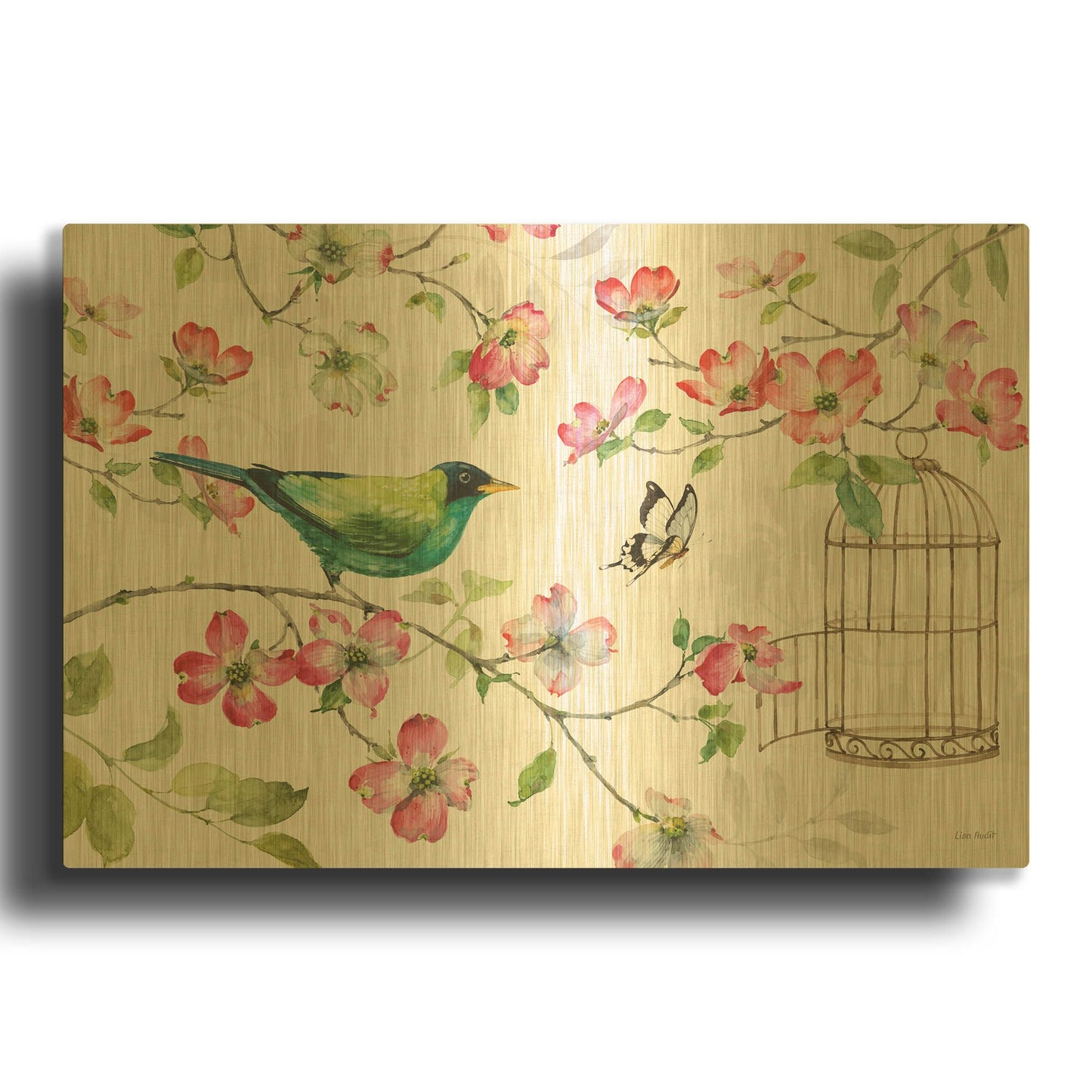 'Dogwood Garden I' By Lisa Audit Gold Metal Wall Art