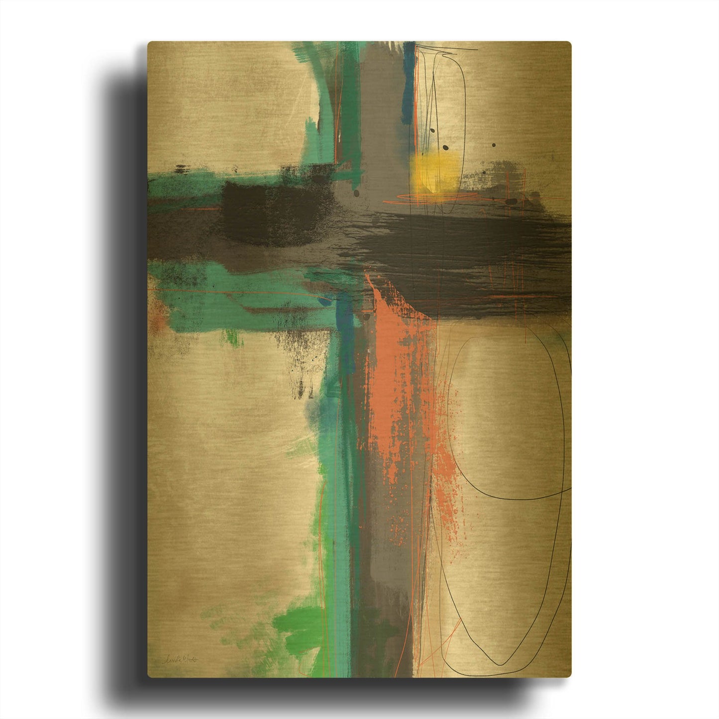 'Contemporary Cross II' By Linda Woods Gold Metal Wall Art