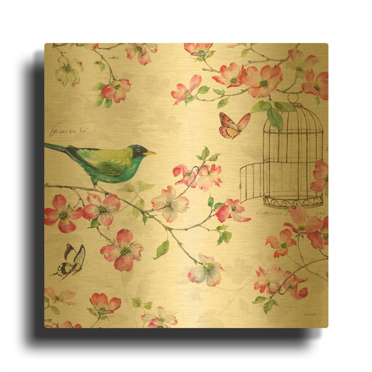'Dogwood Garden IV' By Lisa Audit Gold Metal Wall Art