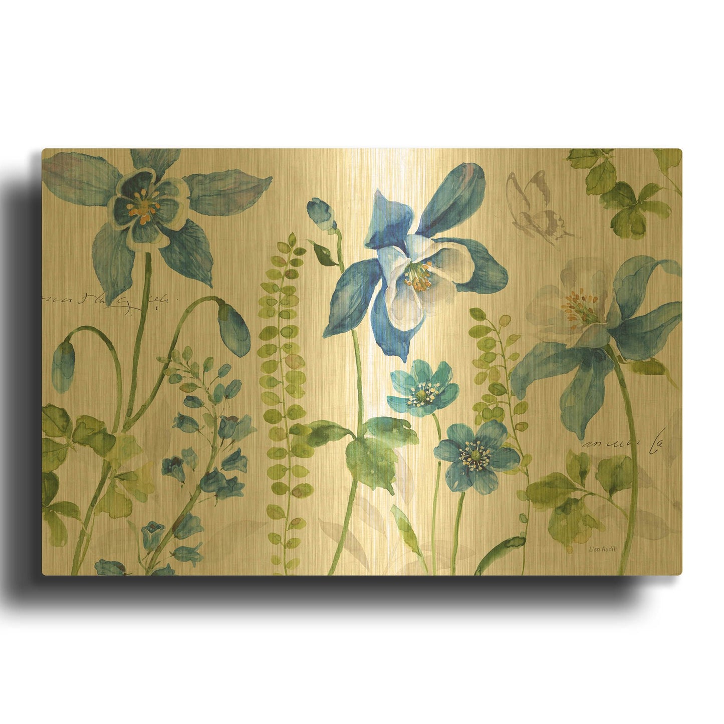 'Blue And Green Garden I' By Lisa Audit Gold Metal Wall Art