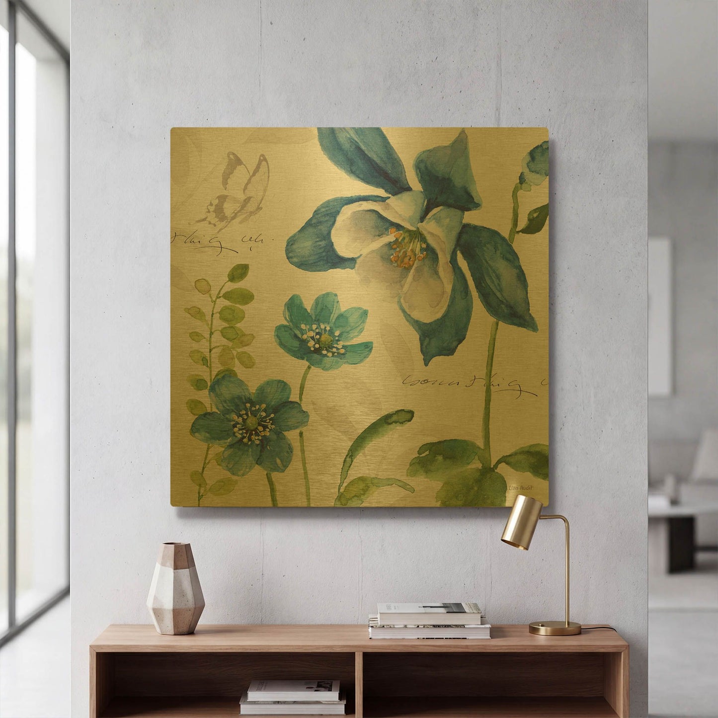 'Blue And Green Garden III' By Lisa Audit Gold Metal Wall Art