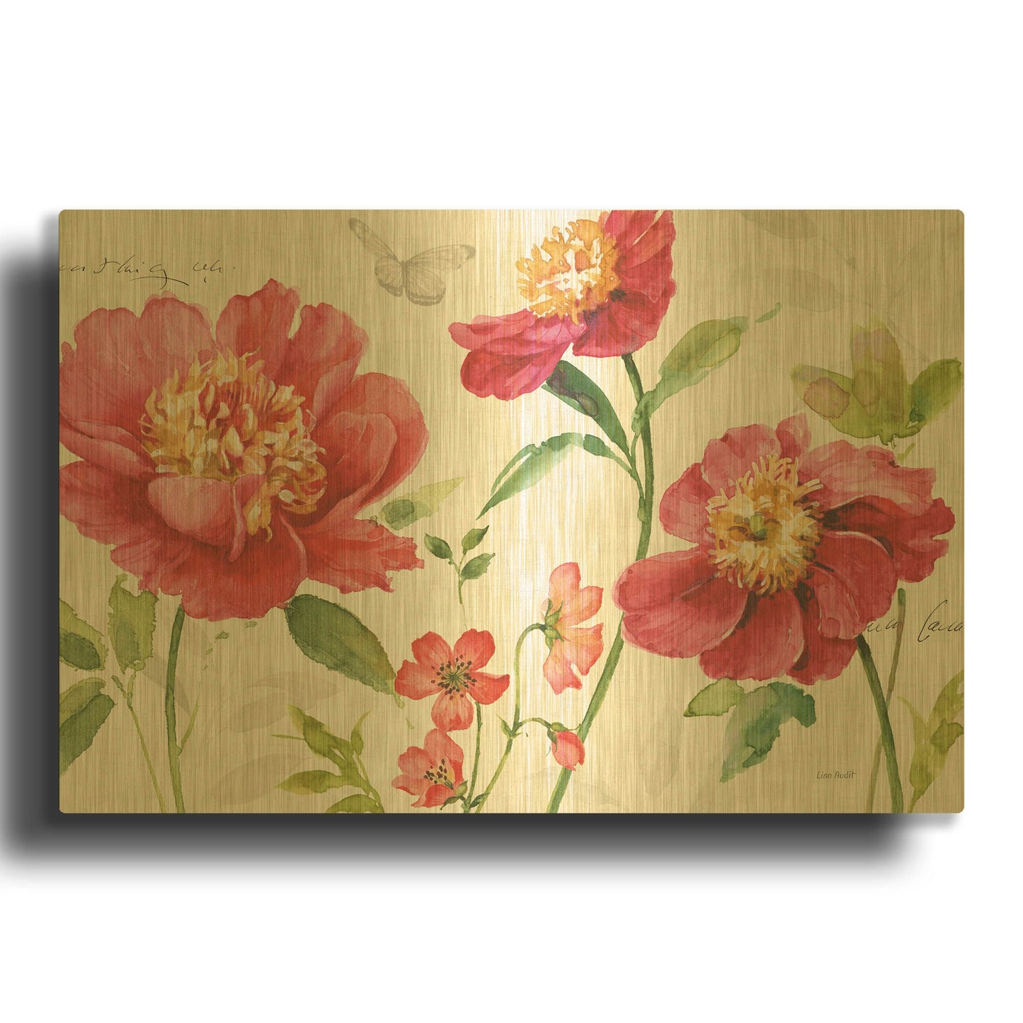 'Pink Garden I' By Lisa Audit Gold Metal Wall Art
