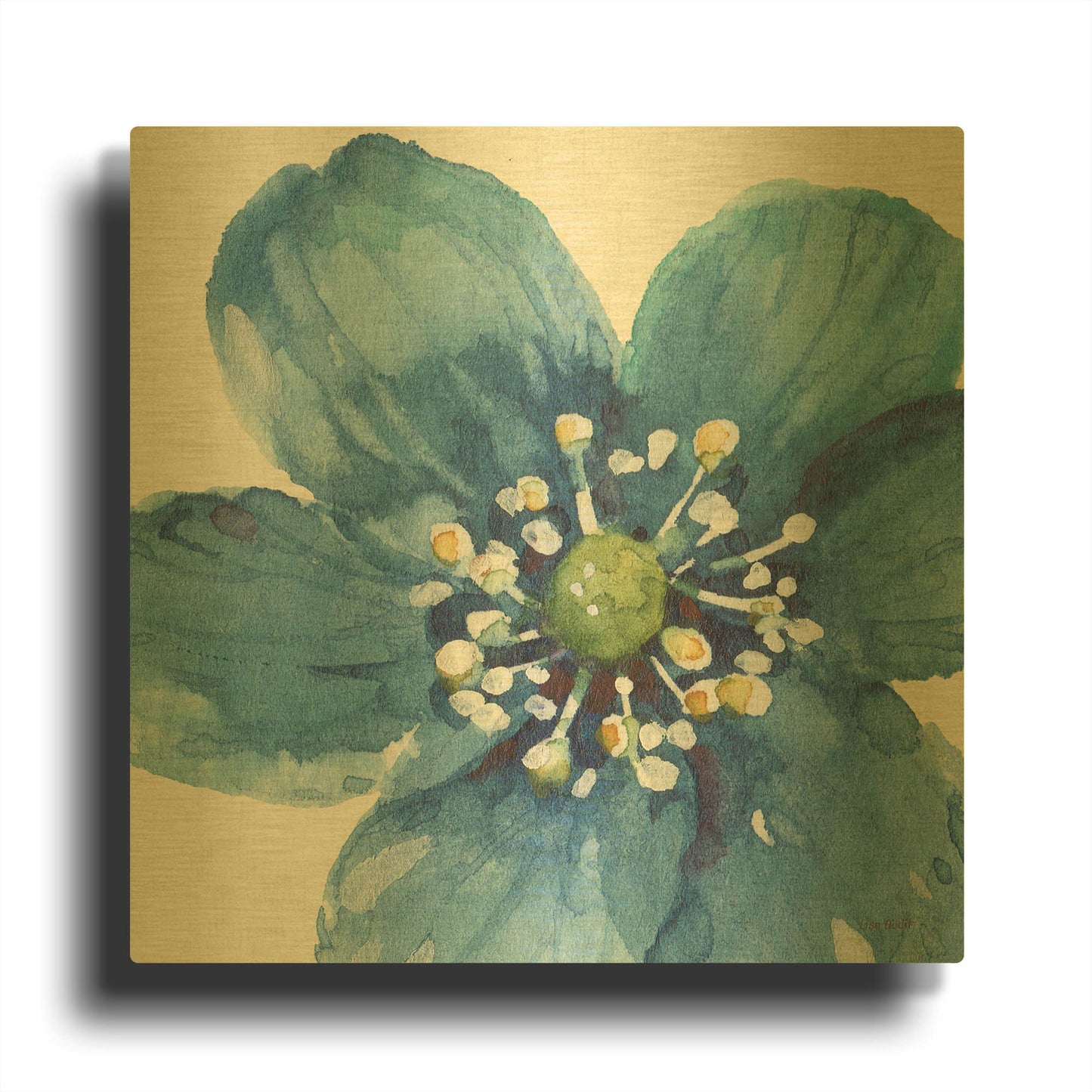 'Blue And Green Garden V' By Lisa Audit Gold Metal Wall Art