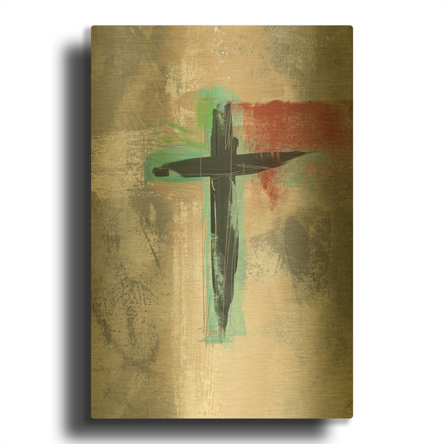 'Contemporary Cross III' By Linda Woods Gold Metal Wall Art