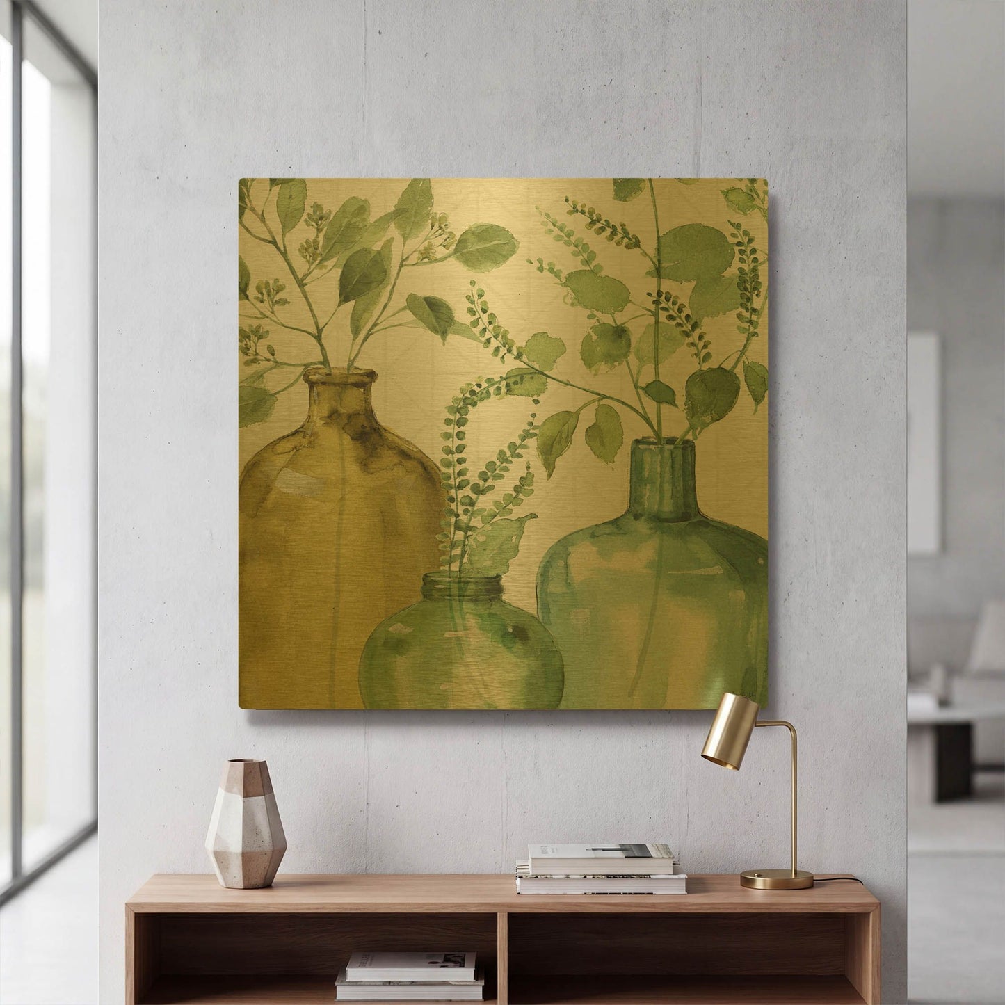 'Mixed Greens LV' By Lisa Audit Gold Metal Wall Art