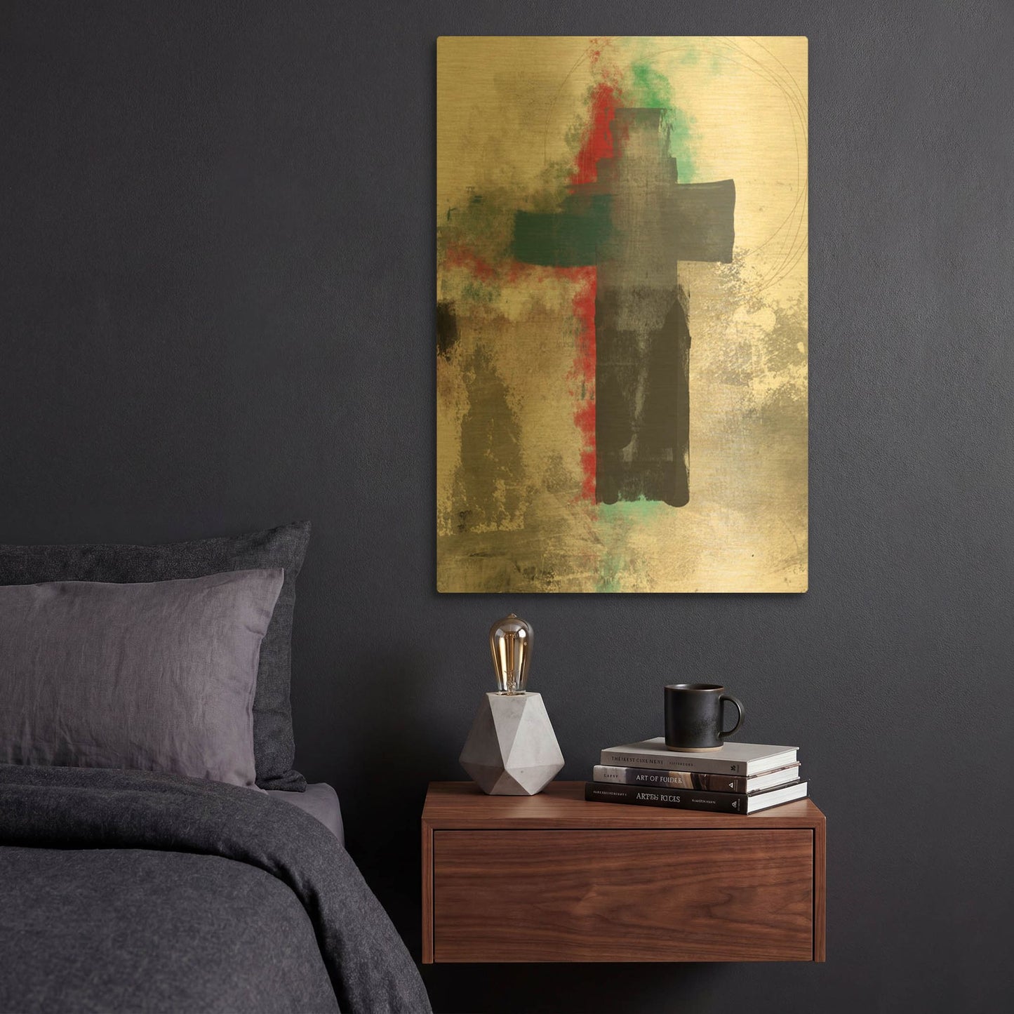 'Contemporary Cross' By Linda Woods Gold Metal Wall Art