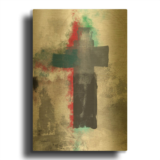 'Contemporary Cross' By Linda Woods Gold Metal Wall Art