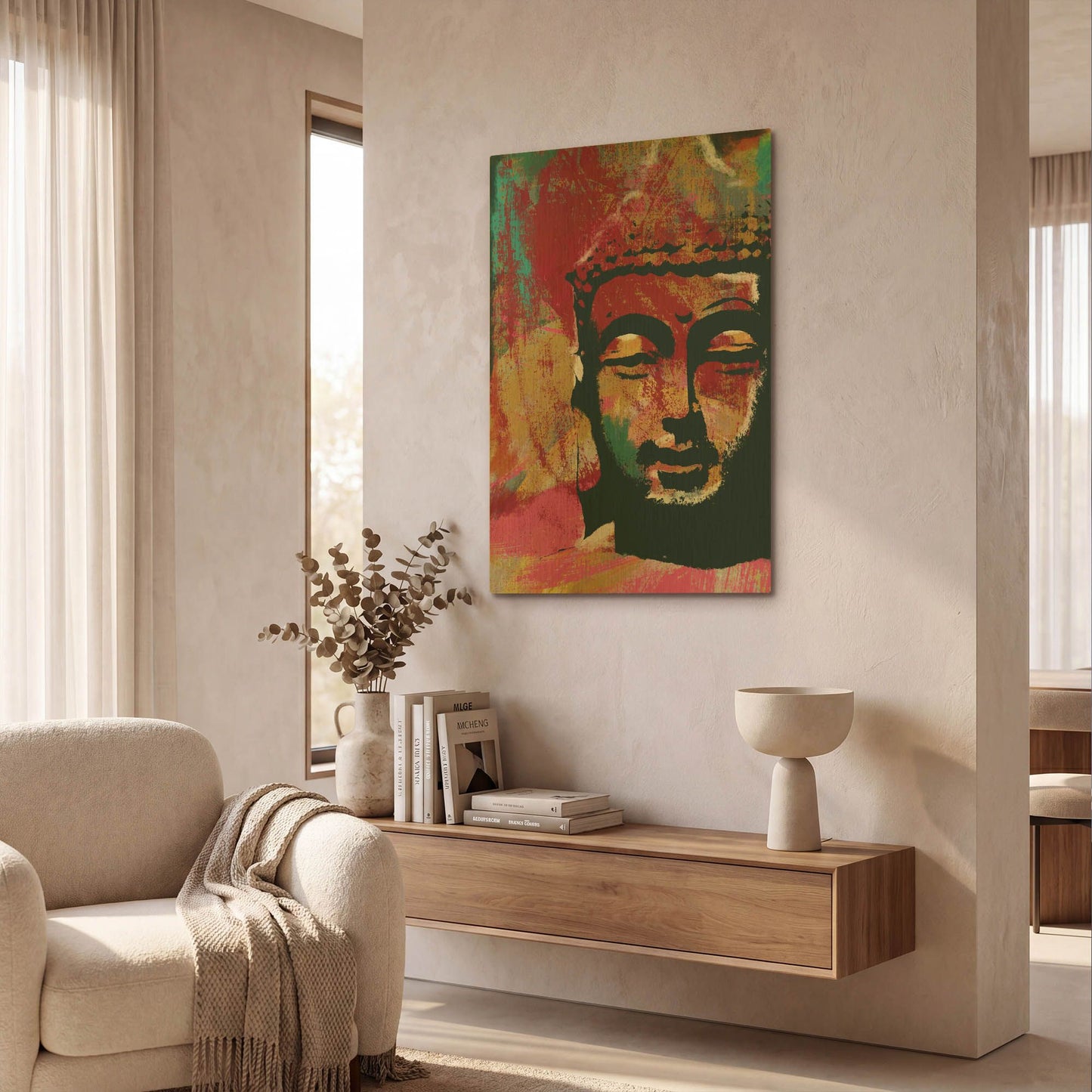 'Painted Buddha IV' By Linda Woods Gold Metal Wall Art