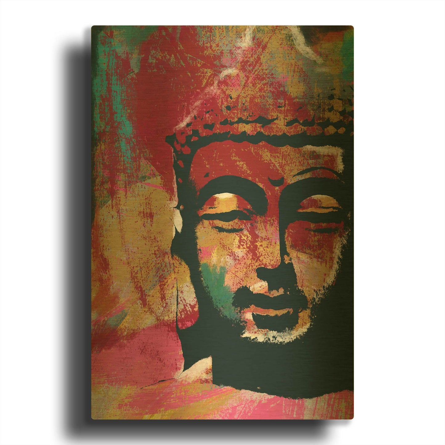 'Painted Buddha IV' By Linda Woods Gold Metal Wall Art