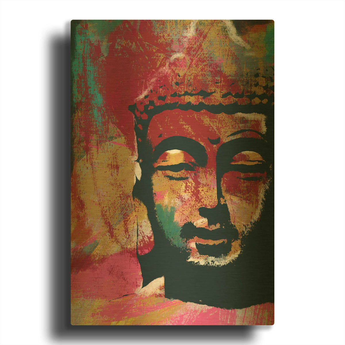'Painted Buddha IV' By Linda Woods Gold Metal Wall Art