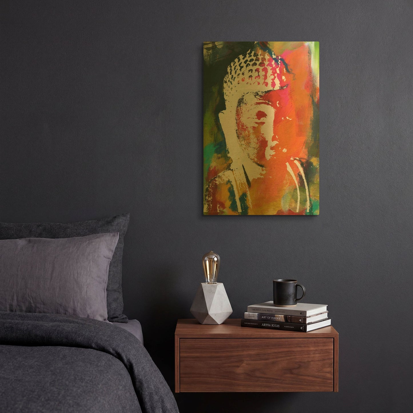 'Painted Buddha V' By Linda Woods Gold Metal Wall Art