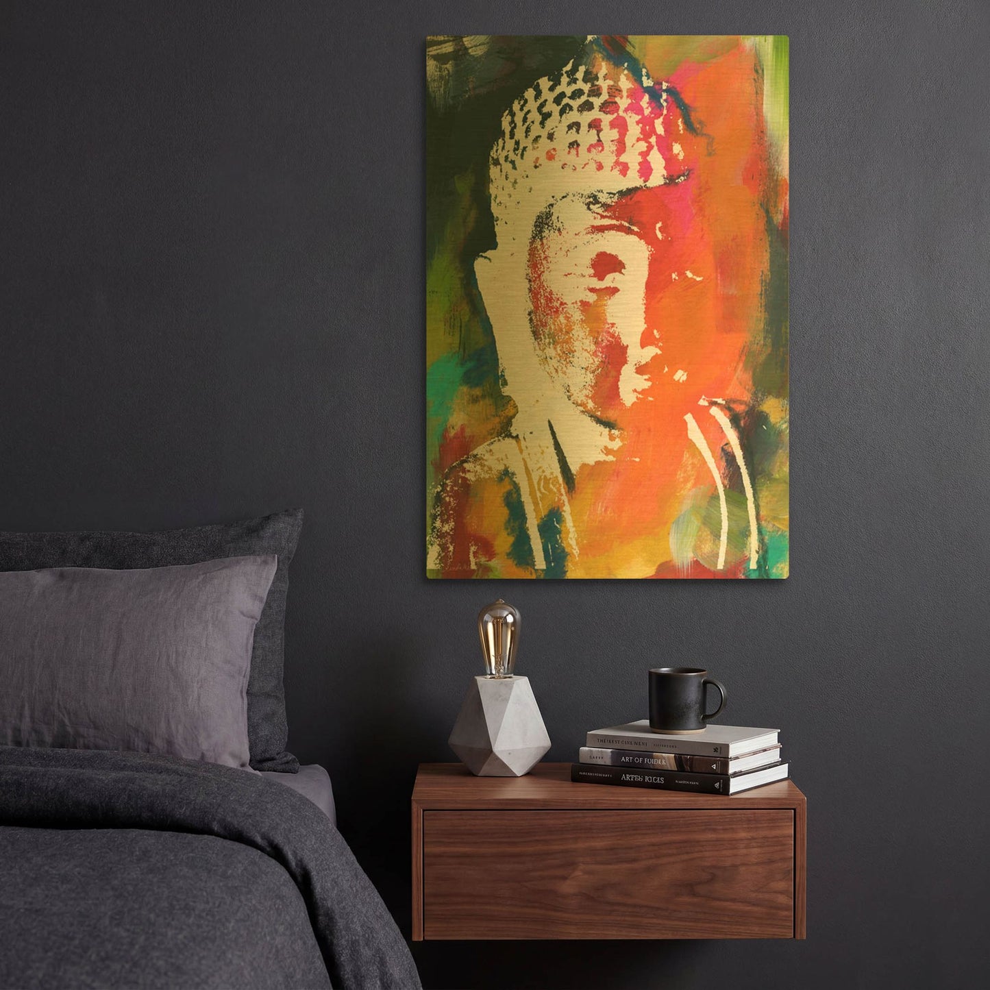 'Painted Buddha V' By Linda Woods Gold Metal Wall Art