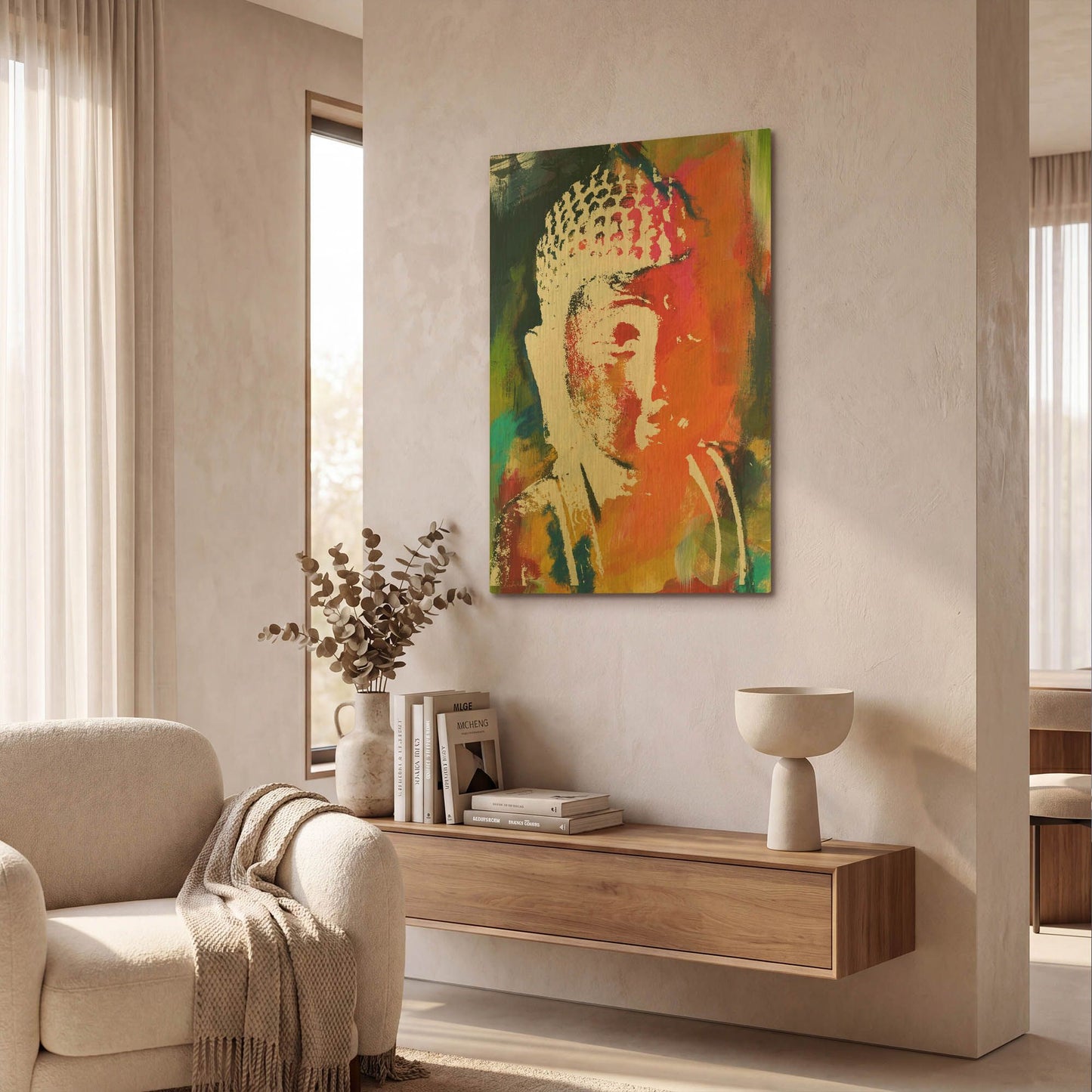 'Painted Buddha V' By Linda Woods Gold Metal Wall Art