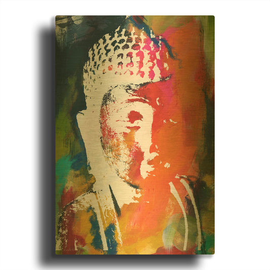 'Painted Buddha V' By Linda Woods Gold Metal Wall Art