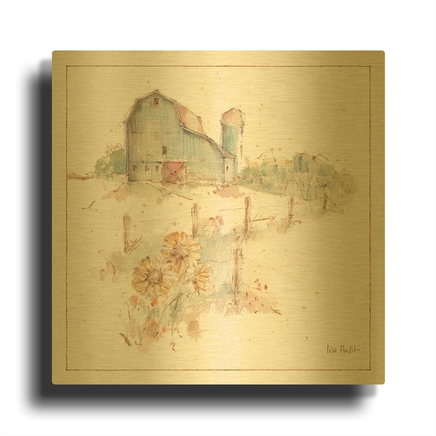 'Farm Friends XIV' By Lisa Audit Gold Metal Wall Art