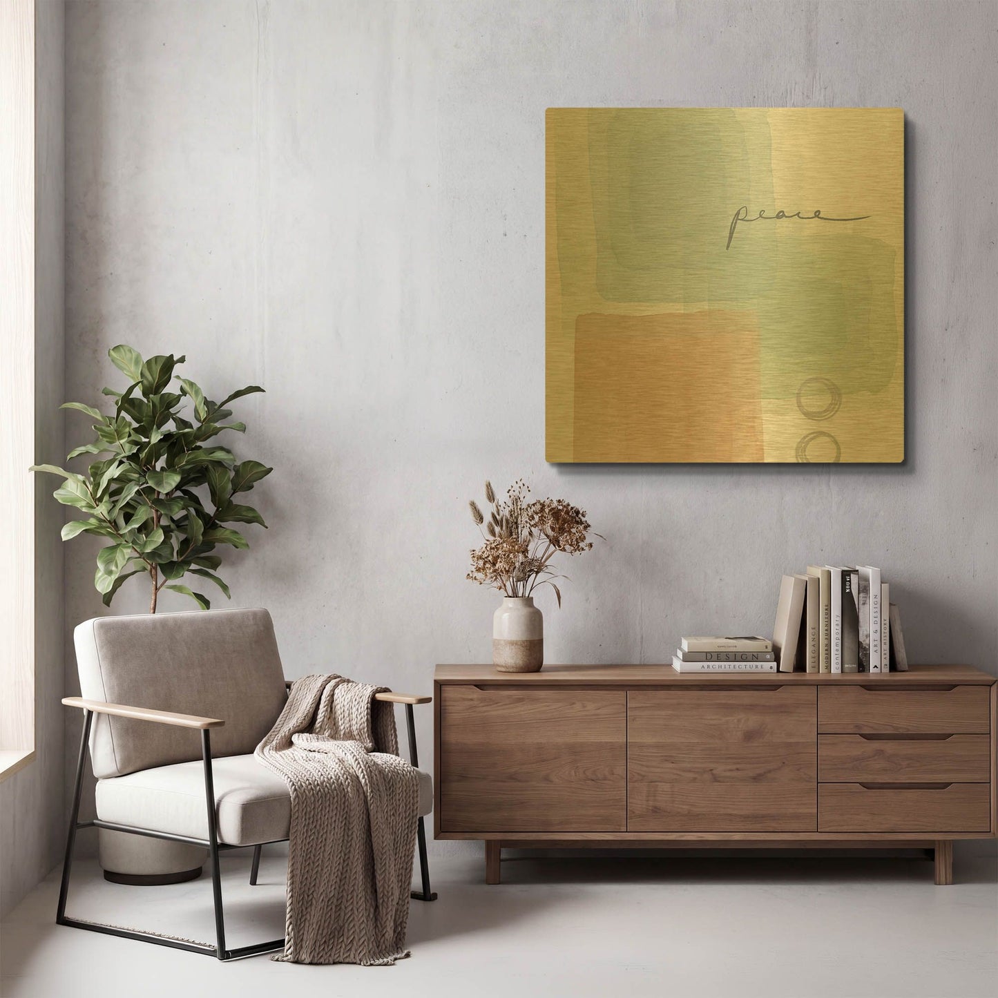 'Peace' By Linda Woods Gold Metal Wall Art