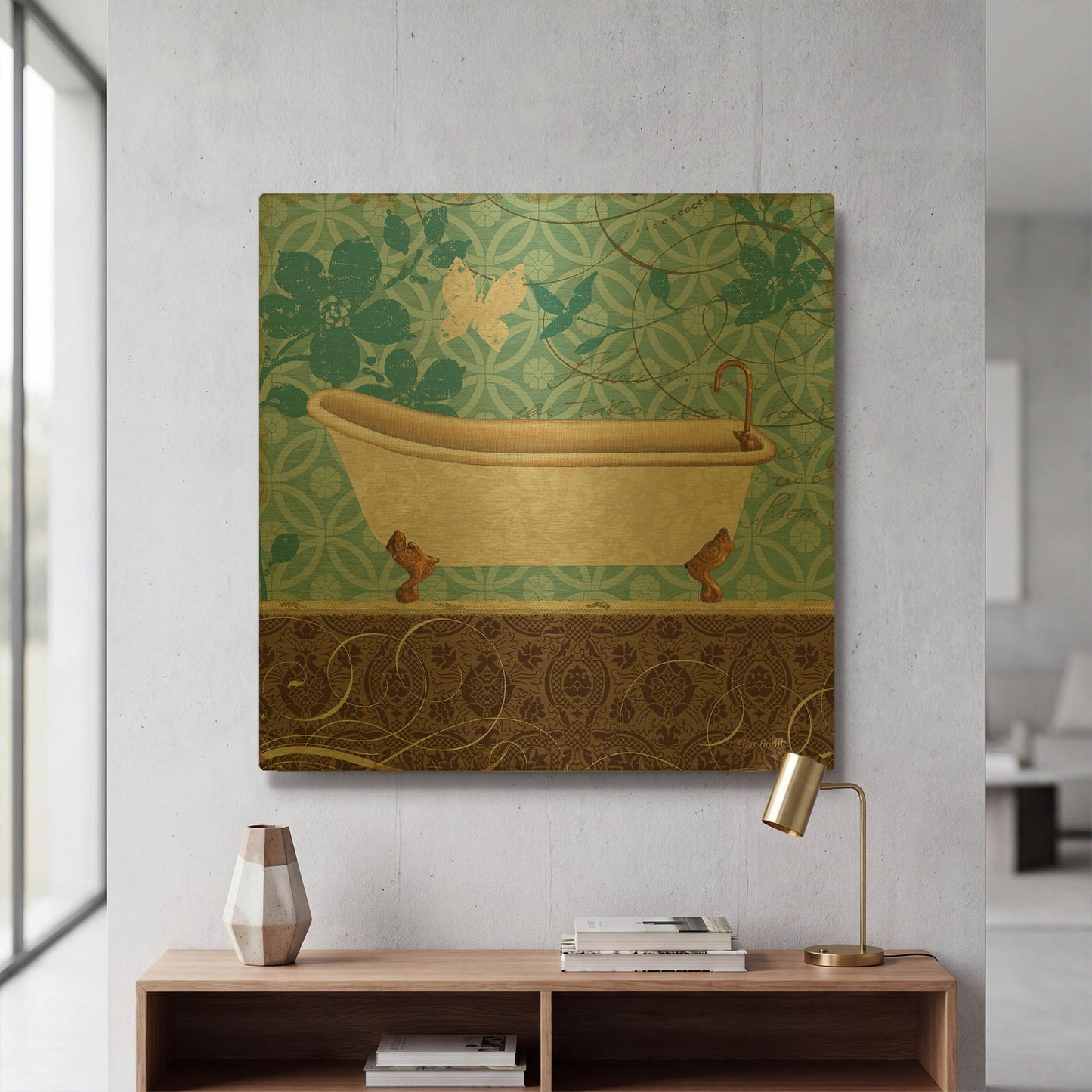 'Eco Motif Bath I' By Lisa Audit Gold Metal Wall Art