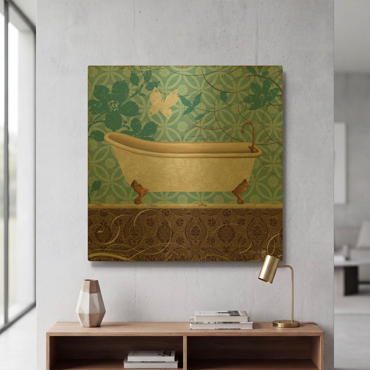 'Eco Motif Bath I' By Lisa Audit Gold Metal Wall Art