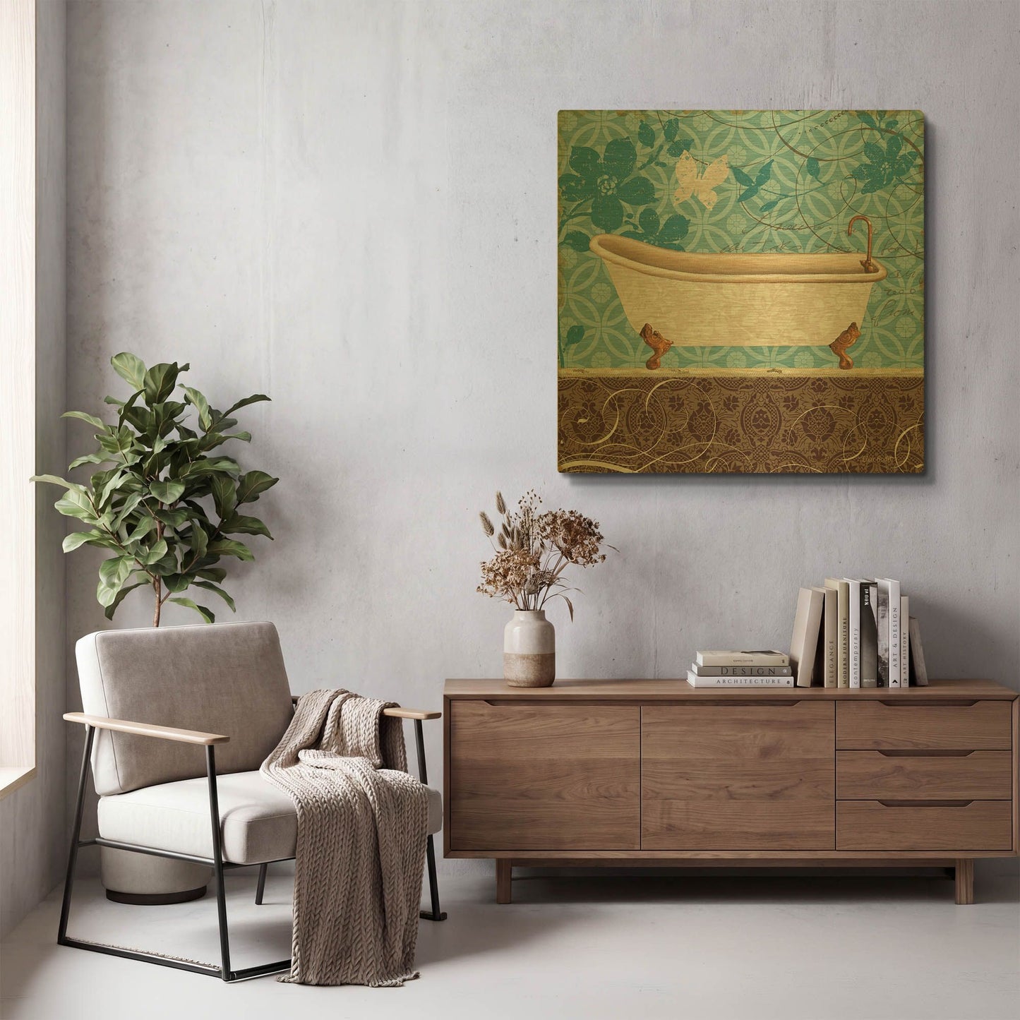 'Eco Motif Bath I' By Lisa Audit Gold Metal Wall Art