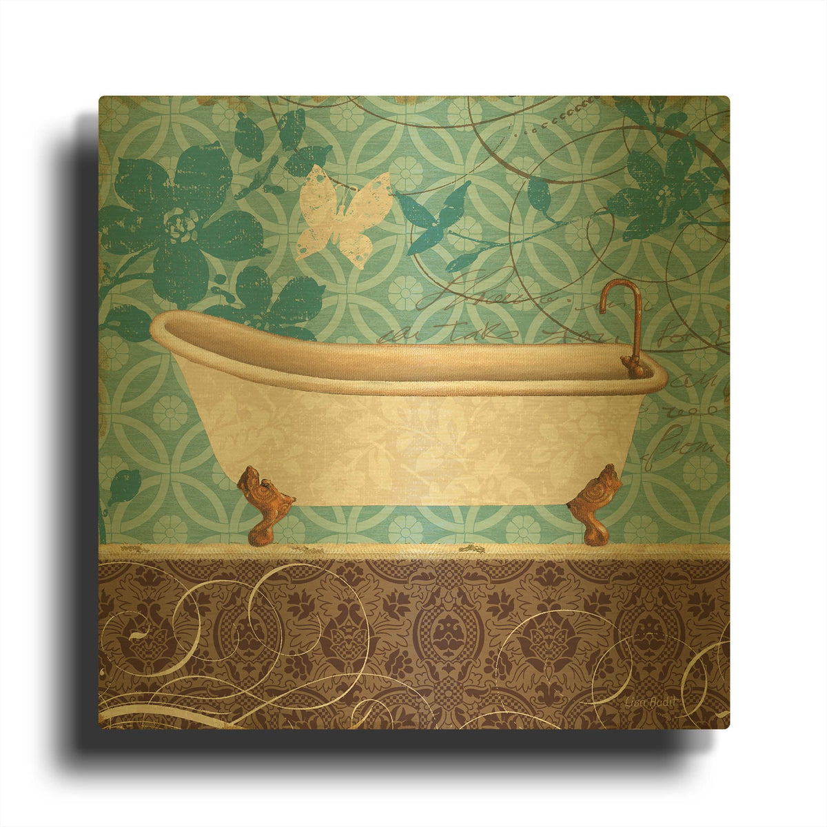 'Eco Motif Bath I' By Lisa Audit Gold Metal Wall Art