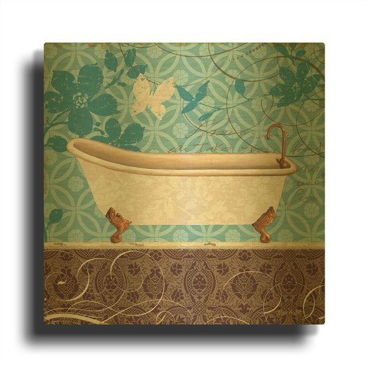 'Eco Motif Bath I' By Lisa Audit Gold Metal Wall Art