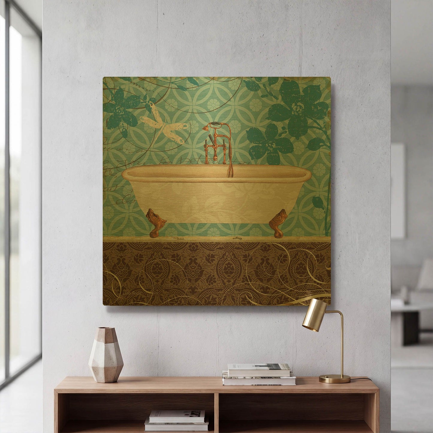 'Eco Motif Bath II' By Lisa Audit Gold Metal Wall Art