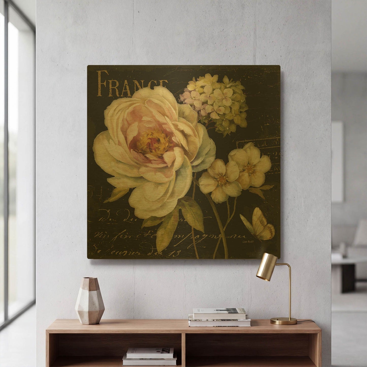'Marche De Fleurs On Black' By Lisa Audit Gold Metal Wall Art