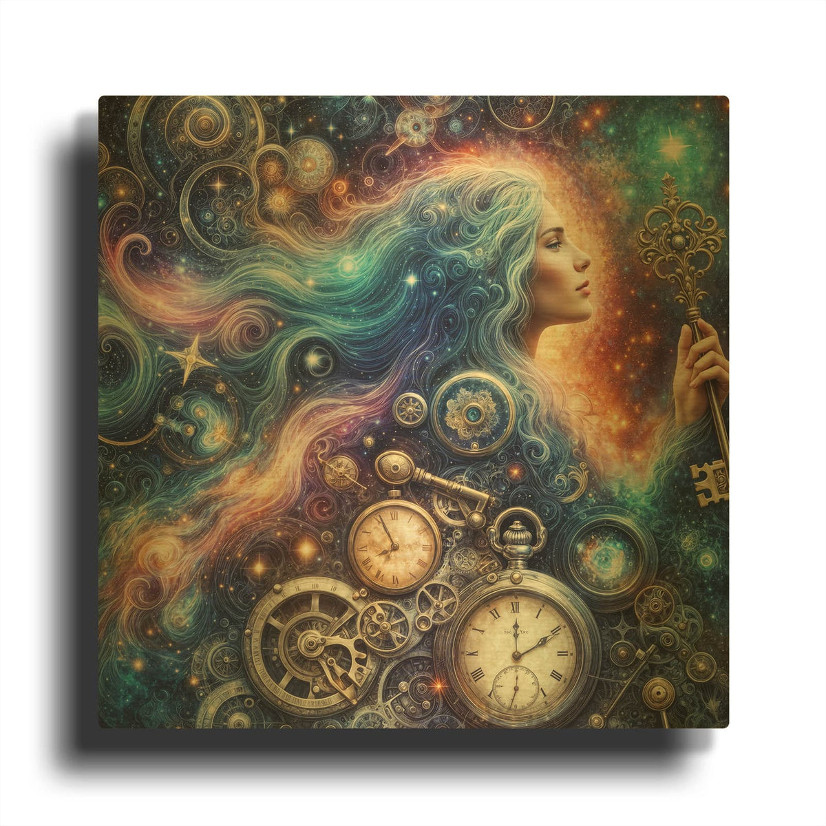 'Celestial Timekeeper 3' By Rey Klimt Gold Metal Wall Art