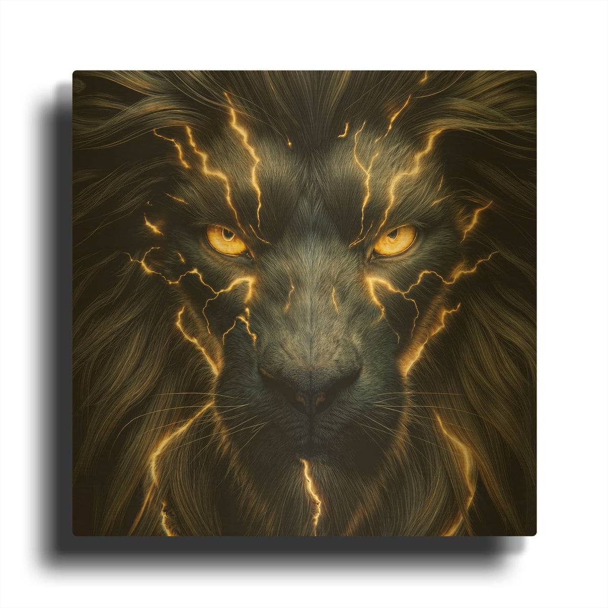 'Electrifying Lion 2' By Rey Klimt Gold Metal Wall Art