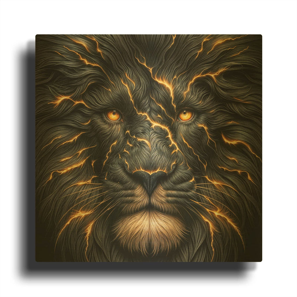 'Electrifying Lion' By Rey Klimt Gold Metal Wall Art