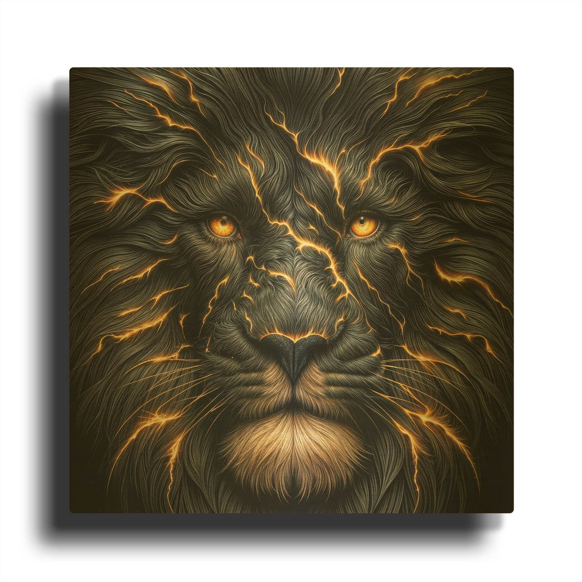 'Electrifying Lion' By Rey Klimt Gold Metal Wall Art