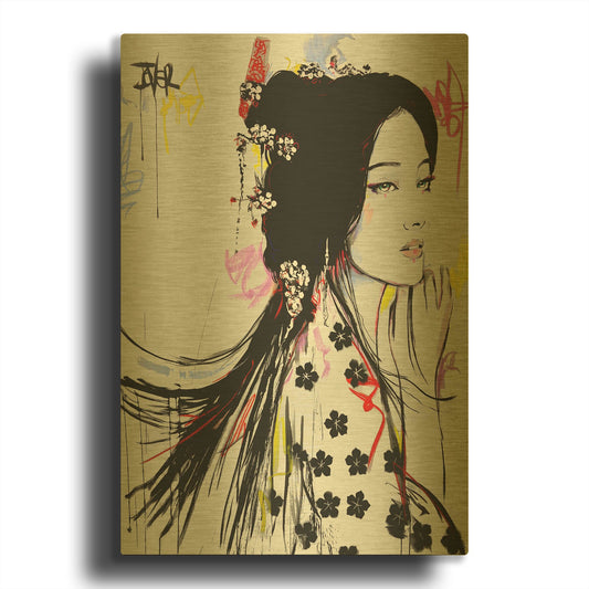 'Jing' By Loui Jover Gold Metal Wall Art