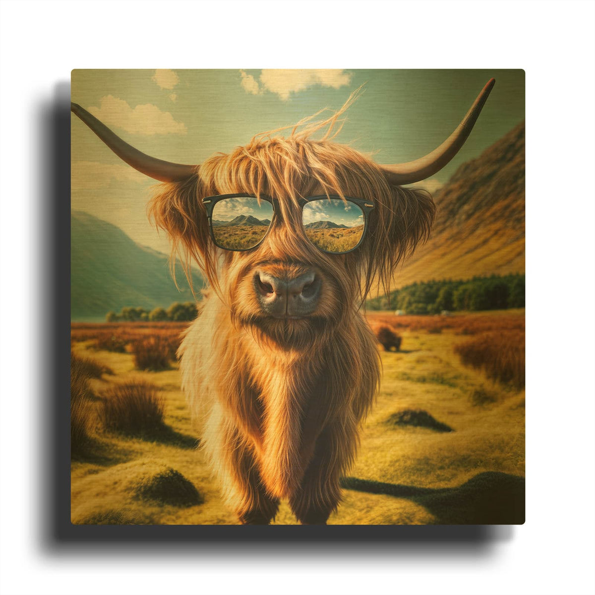 'Highland Cow Sunglasses 1' By Rey Klimt Gold Metal Wall Art