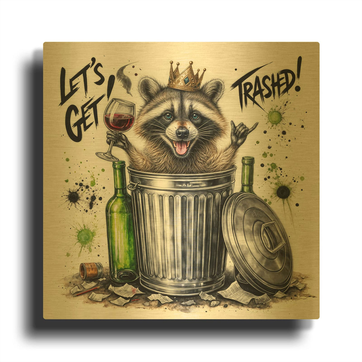 'Lets Get Trashed' By Rey Klimt Gold Metal Wall Art
