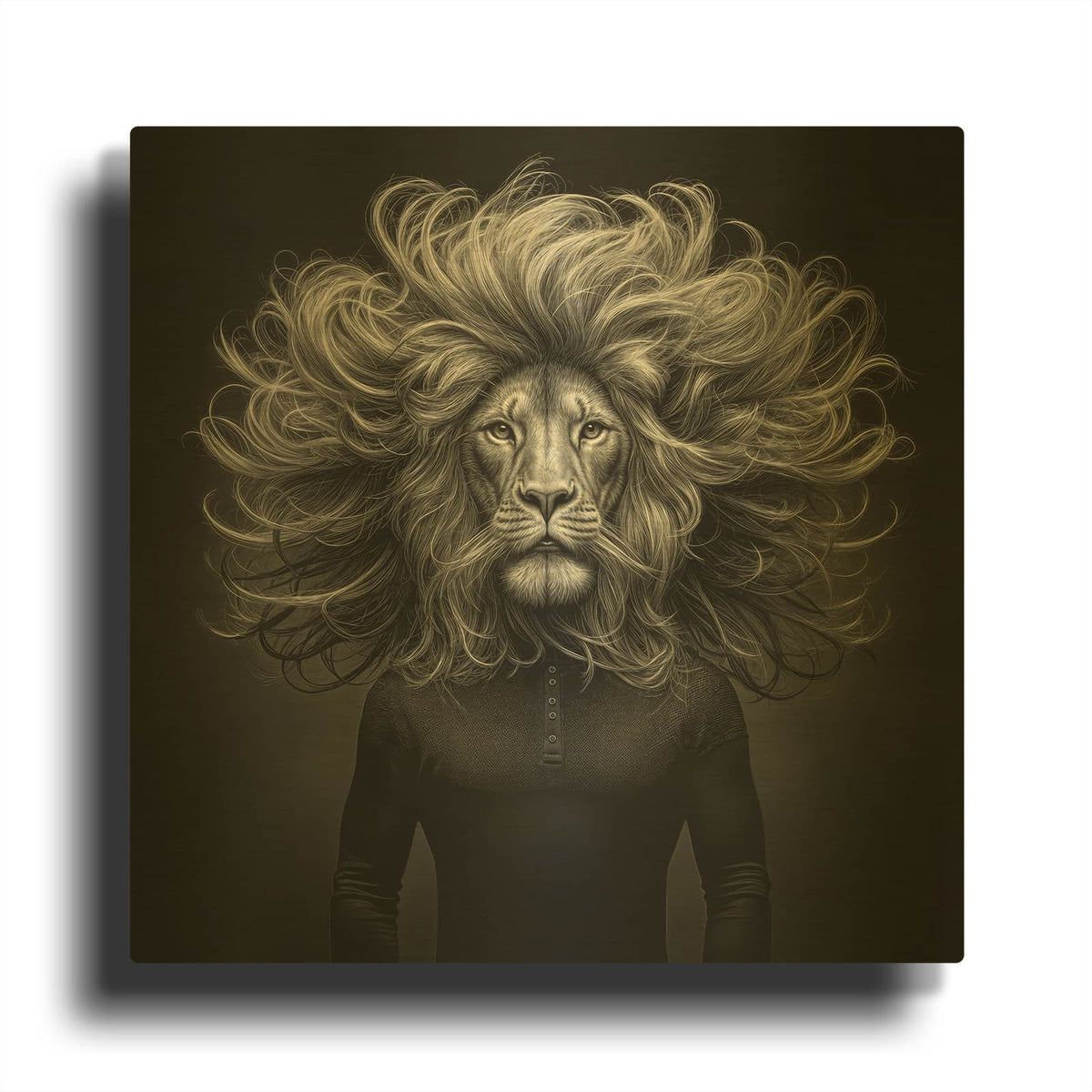 'Lion Thoughts 1' By Rey Klimt Gold Metal Wall Art